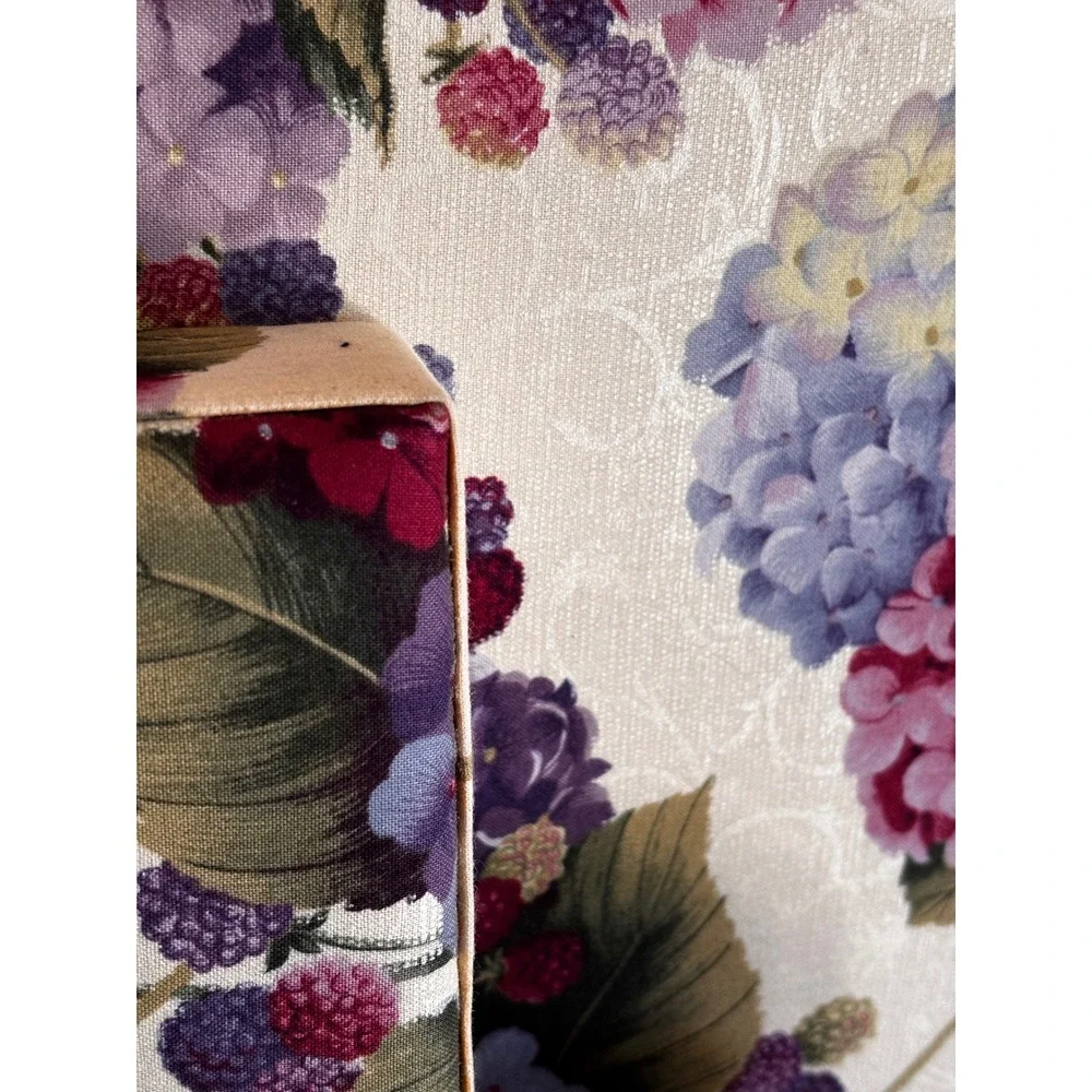 Floral Hydrangea Fabric Nesting Storage Boxes with Lids Set of 3 Purple Cream
